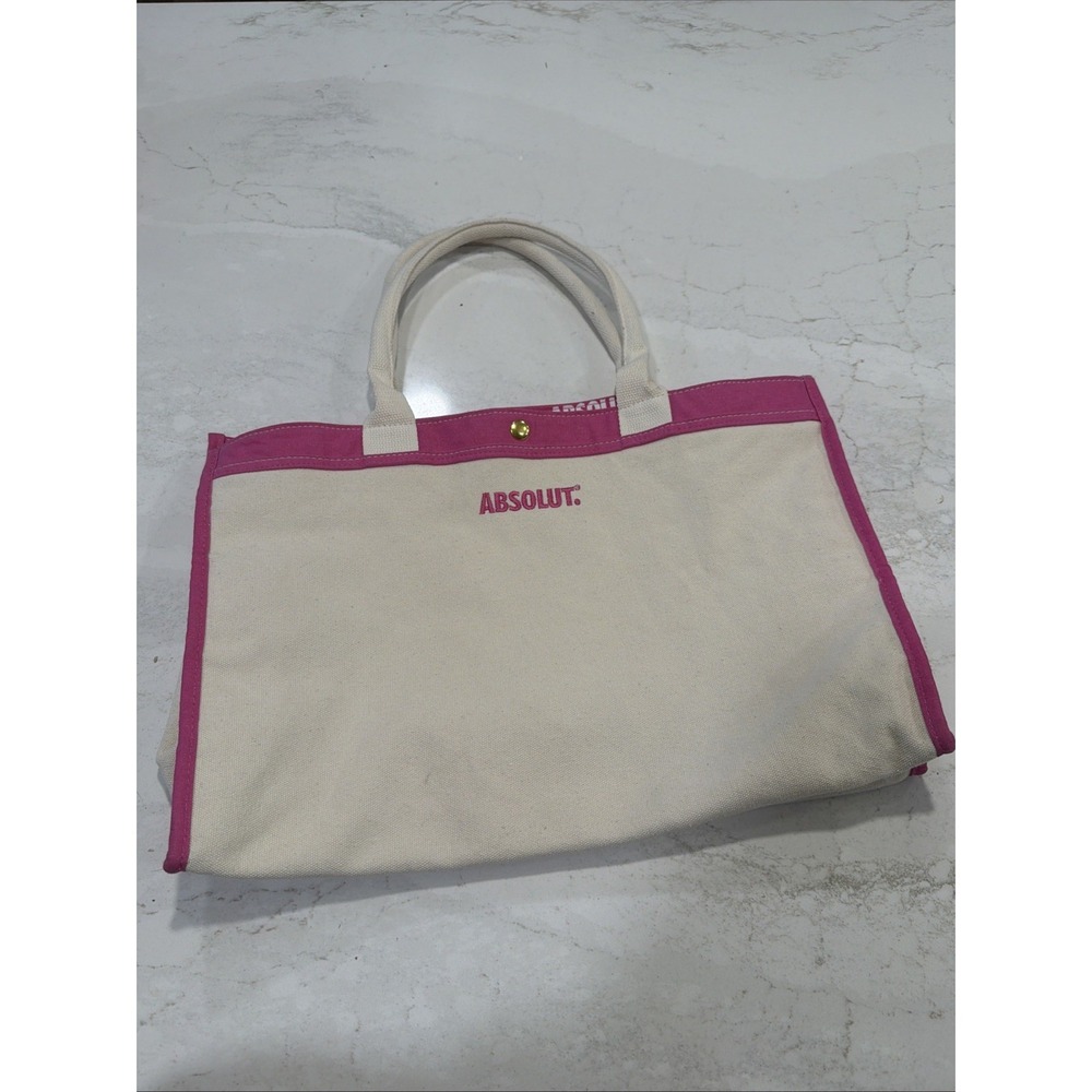 Rare Absolut Vodka Pink & Cream Canvas Tote Bag Advertising Beach Purse Unused